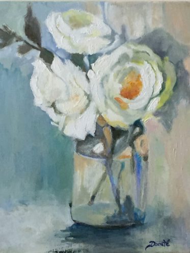 Original Oil Painting by Dorate, "White Roses"
